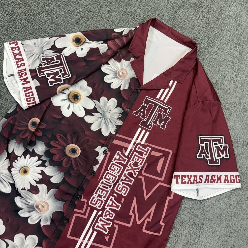 Texas A&M Aggies Hawaiian Shirt Mens XL Floral Short Sleeve Button University‎
